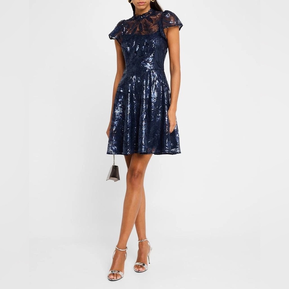 SHOSHANNA Everlie Midnight Sequin Dress Flutter Sleeves Cocktail Formal Sz 0 NWT